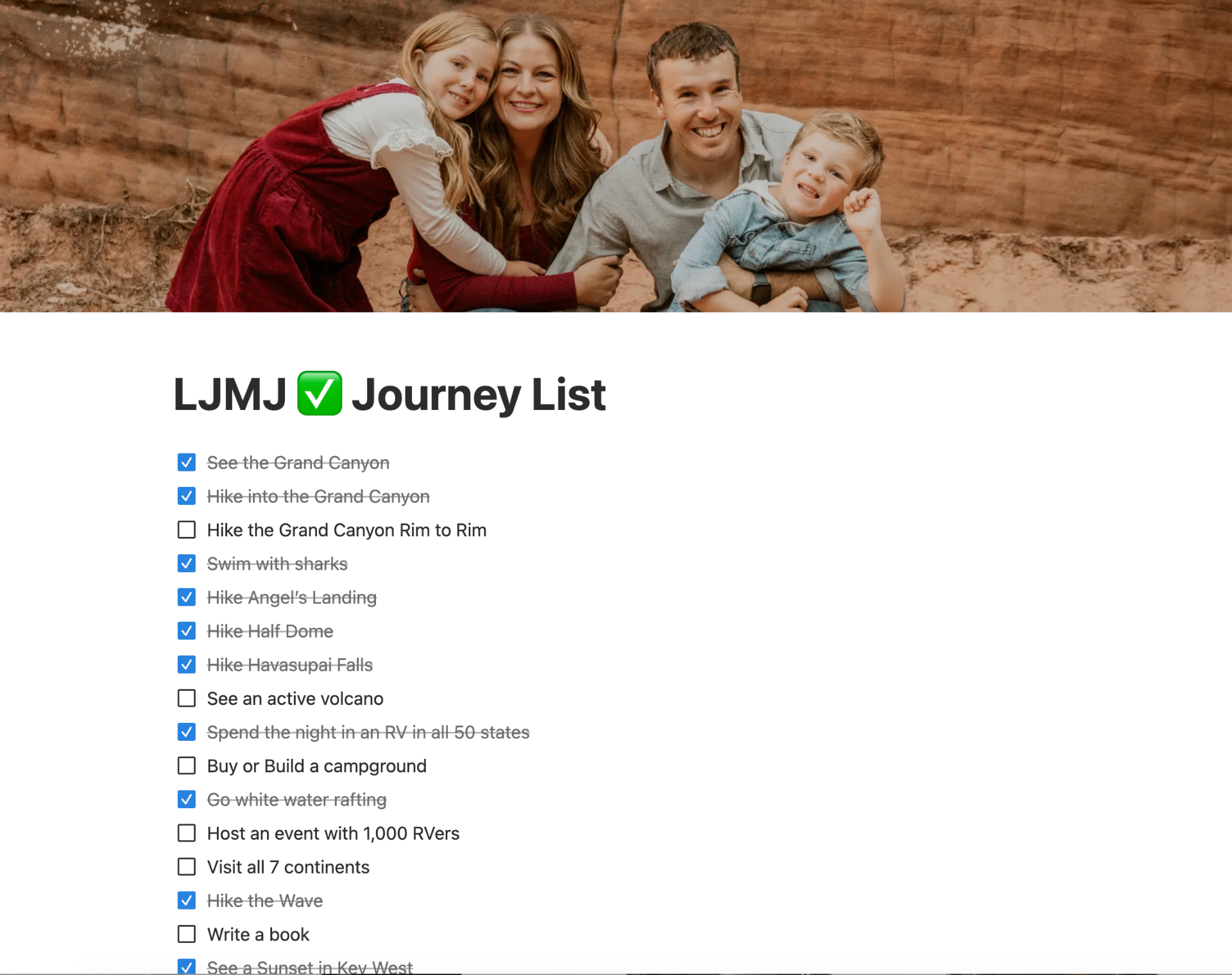 Our Family Journey List